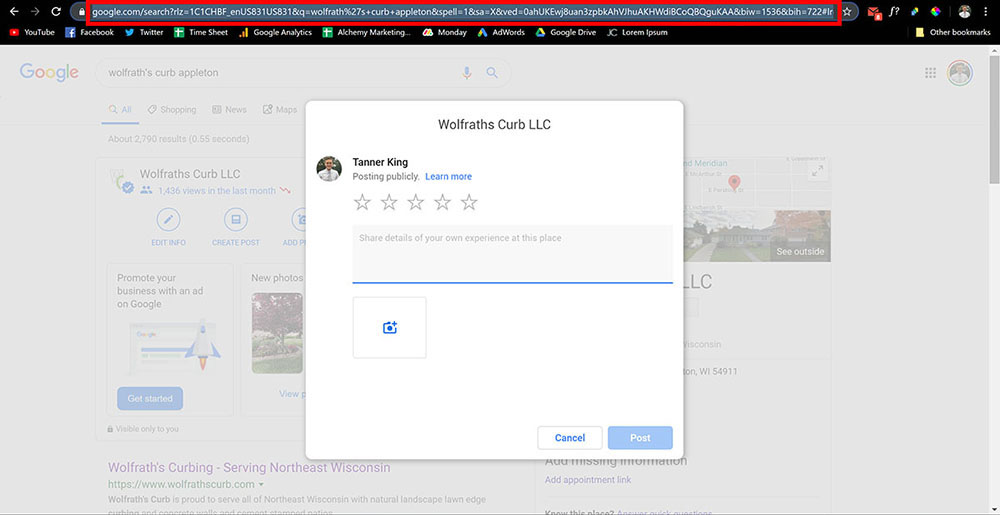 Google my business screenshot